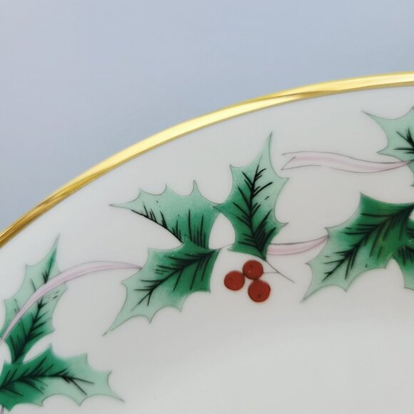 Vintage Mikasa Ribbon Holly Dinner Plate, Holly & Berry Design, Gold Trim, Japan - Picture 5 of 9